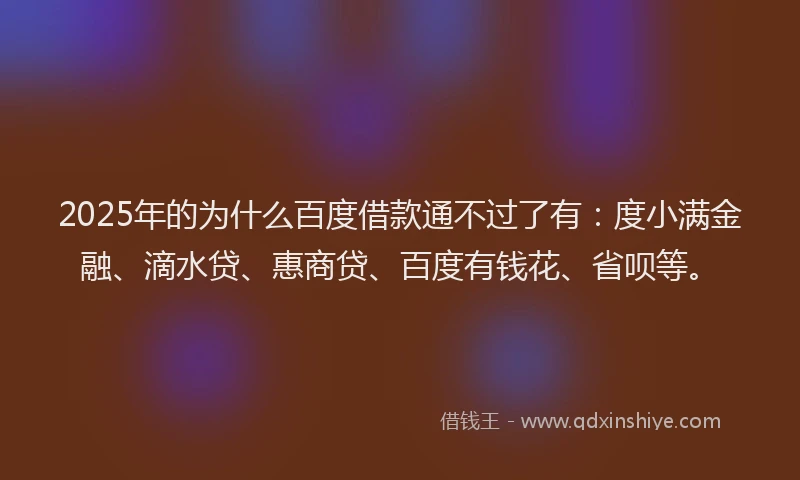 2025年的为什么百度借款通不过了有：度小满金融、滴水贷、惠商贷、百度有钱花、省呗等。