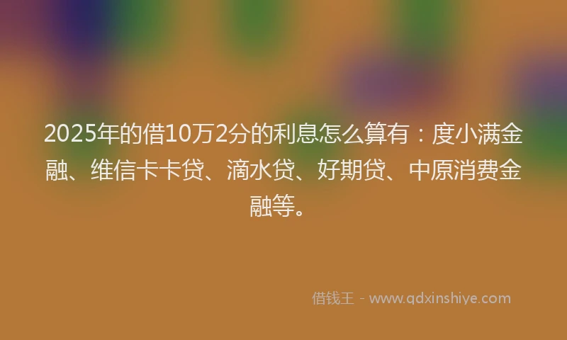 2025年的借10万2分的利息怎么算有：度小满金融、维信卡卡贷、滴水贷、好期贷、中原消费金融等。