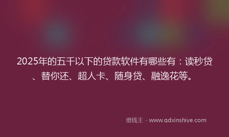 2025年的五千以下的贷款软件有哪些有：读秒贷、替你还、超人卡、随身贷、融逸花等。