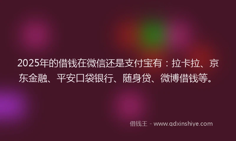 2025年的借钱在微信还是支付宝有：拉卡拉、京东金融、平安口袋银行、随身贷、微博借钱等。