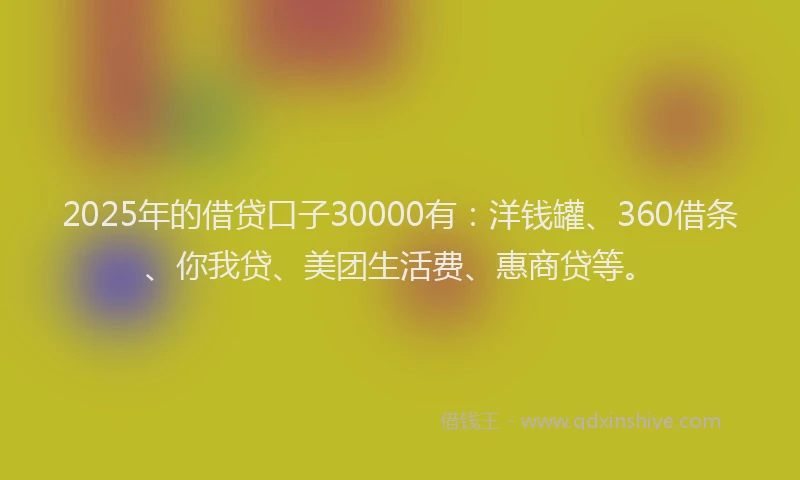 2025年的借贷口子30000有：洋钱罐、360借条、你我贷、美团生活费、惠商贷等。