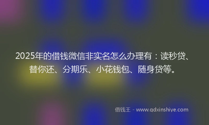 2025年的借钱微信非实名怎么办理有：读秒贷、替你还、分期乐、小花钱包、随身贷等。