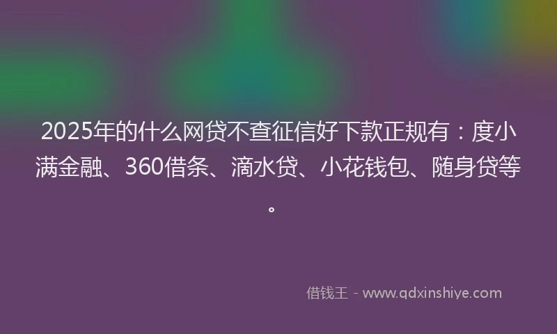 2025年的什么网贷不查征信好下款正规有：度小满金融、360借条、滴水贷、小花钱包、随身贷等。