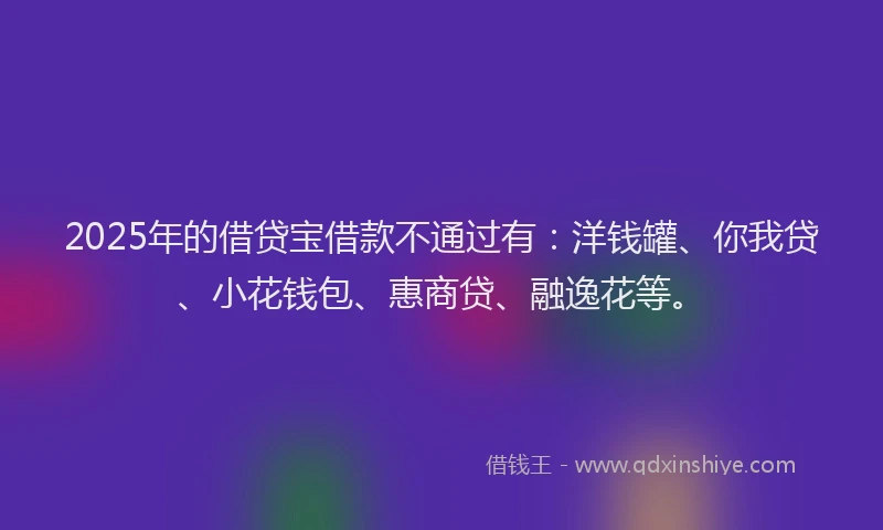 2025年的借贷宝借款不通过有：洋钱罐、你我贷、小花钱包、惠商贷、融逸花等。
