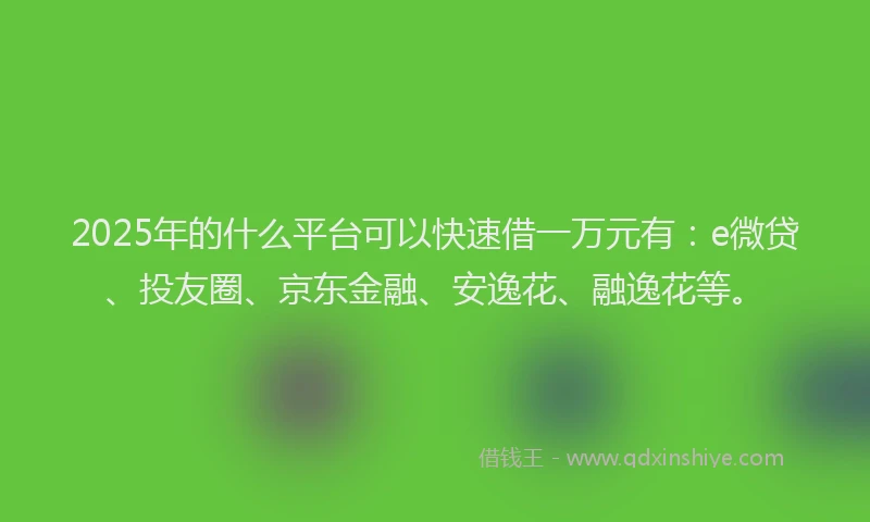 2025年的什么平台可以快速借一万元有：e微贷、投友圈、京东金融、安逸花、融逸花等。