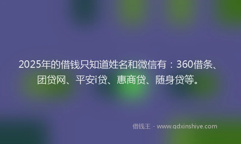 2025年的借钱只知道姓名和微信有：360借条、团贷网、平安i贷、惠商贷、随身贷等。