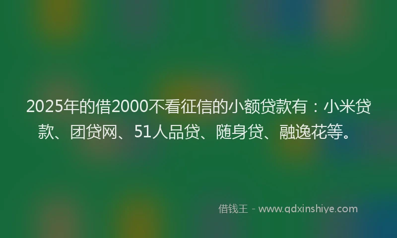 2025年的借2000不看征信的小额贷款有：小米贷款、团贷网、51人品贷、随身贷、融逸花等。