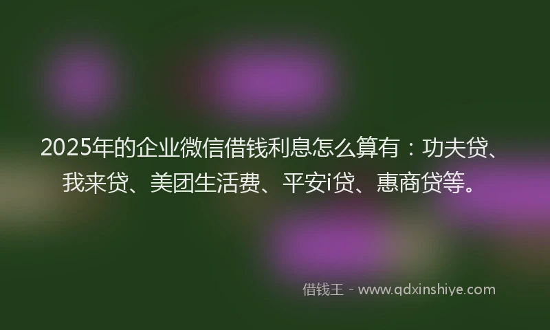 2025年的企业微信借钱利息怎么算有：功夫贷、我来贷、美团生活费、平安i贷、惠商贷等。