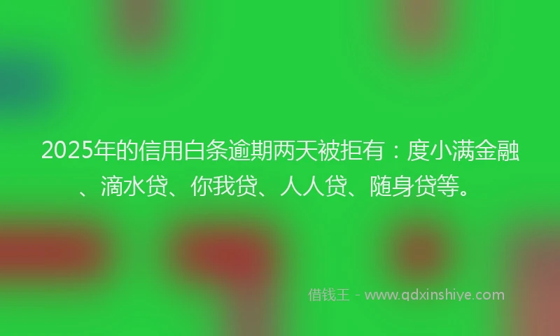2025年的信用白条逾期两天被拒有：度小满金融、滴水贷、你我贷、人人贷、随身贷等。