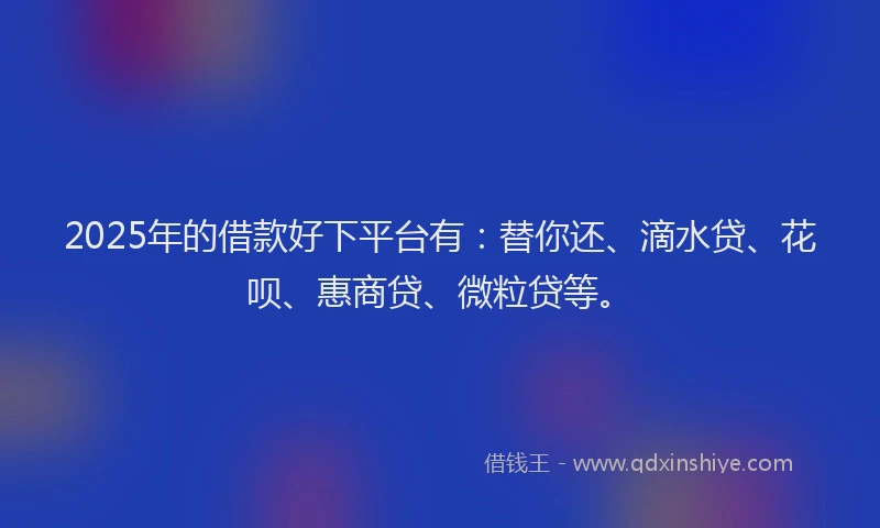 2025年的借款好下平台有：替你还、滴水贷、花呗、惠商贷、微粒贷等。