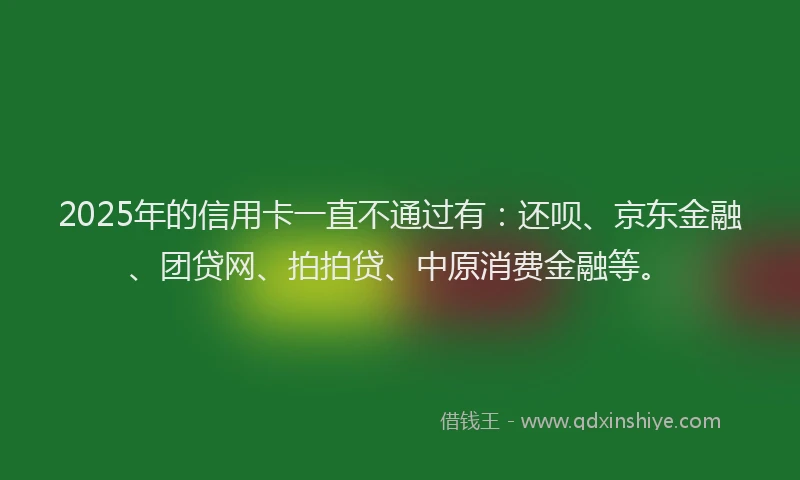2025年的信用卡一直不通过有：还呗、京东金融、团贷网、拍拍贷、中原消费金融等。