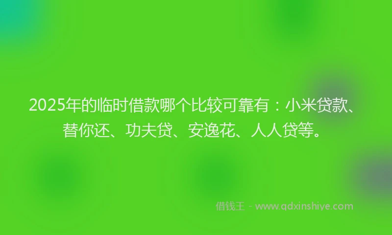 2025年的临时借款哪个比较可靠有：小米贷款、替你还、功夫贷、安逸花、人人贷等。