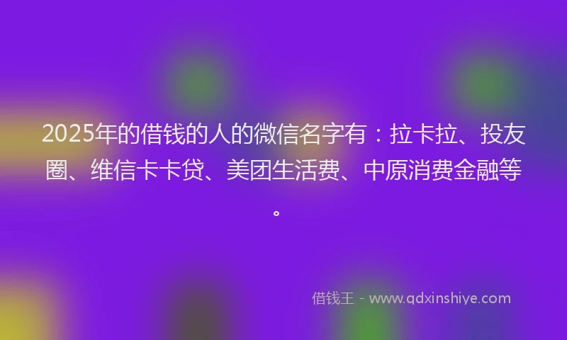 2025年的借钱的人的微信名字有：拉卡拉、投友圈、维信卡卡贷、美团生活费、中原消费金融等。