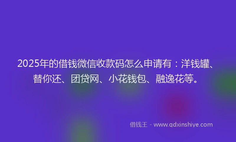 2025年的借钱微信收款码怎么申请有：洋钱罐、替你还、团贷网、小花钱包、融逸花等。