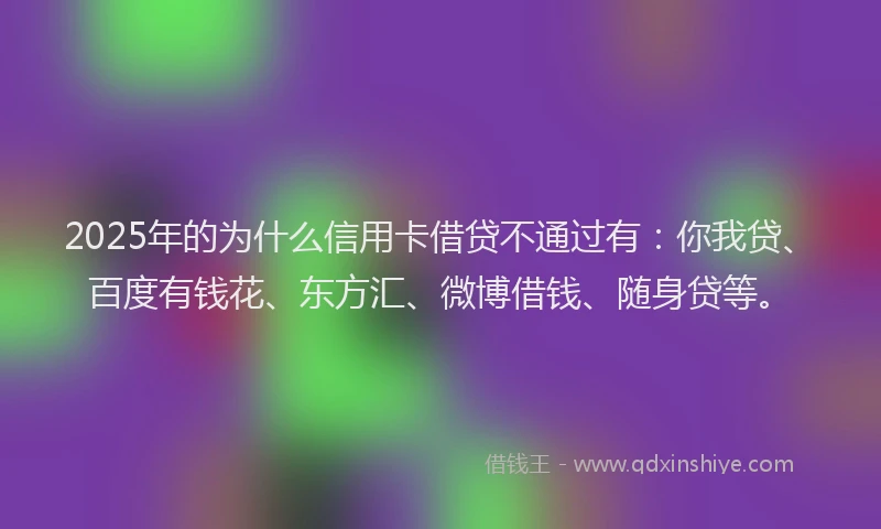 2025年的为什么信用卡借贷不通过有：你我贷、百度有钱花、东方汇、微博借钱、随身贷等。