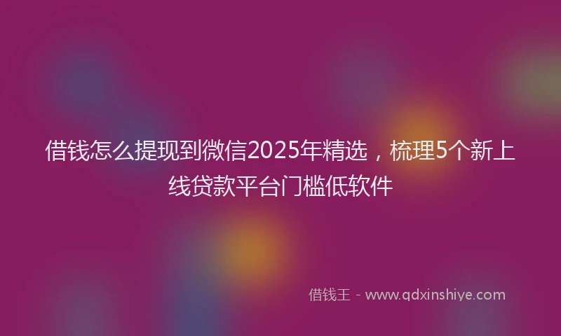 借钱怎么提现到微信2025年精选，梳理5个新上线贷款平台门槛低软件