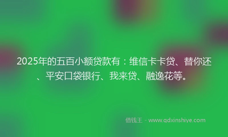 2025年的五百小额贷款有：维信卡卡贷、替你还、平安口袋银行、我来贷、融逸花等。
