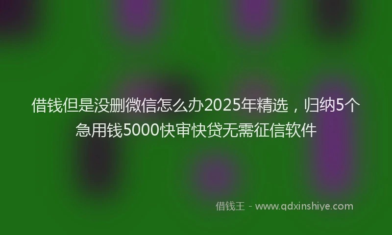 借钱但是没删微信怎么办2025年精选，归纳5个急用钱5000快审快贷无需征信软件