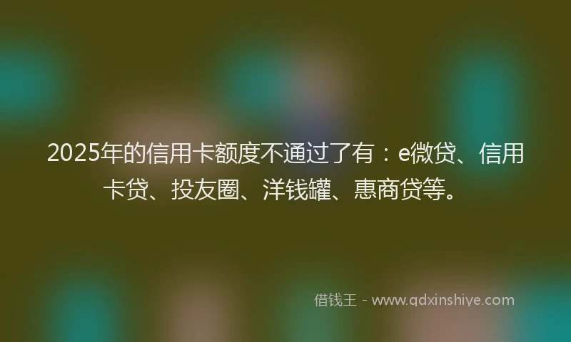 2025年的信用卡额度不通过了有：e微贷、信用卡贷、投友圈、洋钱罐、惠商贷等。