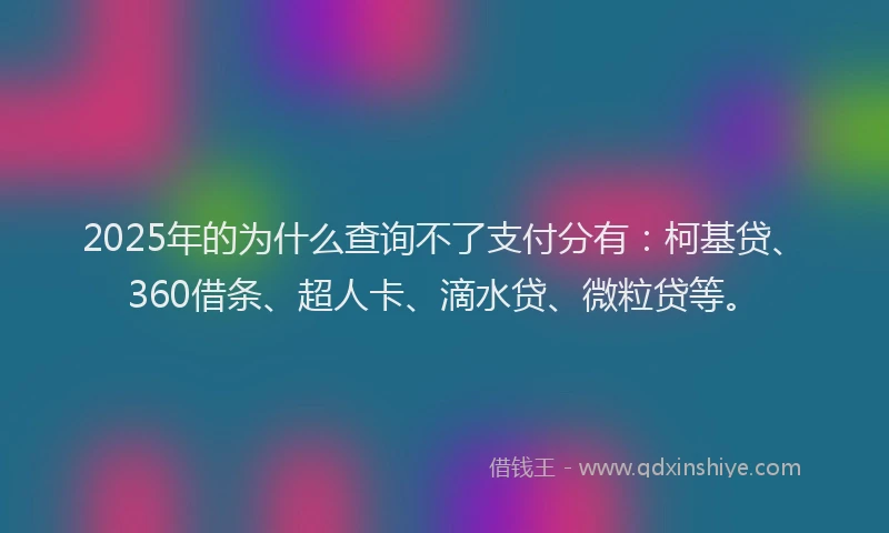 2025年的为什么查询不了支付分有：柯基贷、360借条、超人卡、滴水贷、微粒贷等。