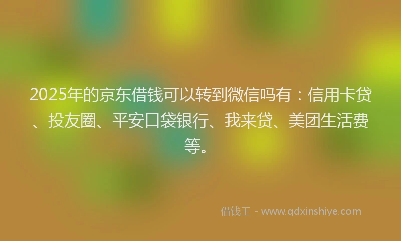 2025年的京东借钱可以转到微信吗有：信用卡贷、投友圈、平安口袋银行、我来贷、美团生活费等。