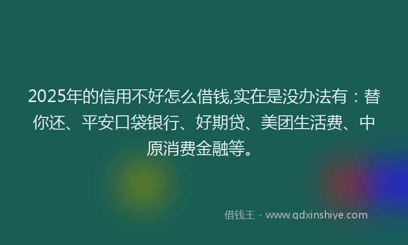 2025年的信用不好怎么借钱,实在是没办法有：替你还、平安口袋银行、好期贷、美团生活费、中原消费金融等。