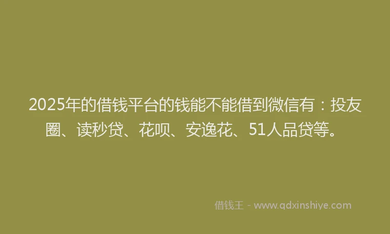 2025年的借钱平台的钱能不能借到微信有：投友圈、读秒贷、花呗、安逸花、51人品贷等。
