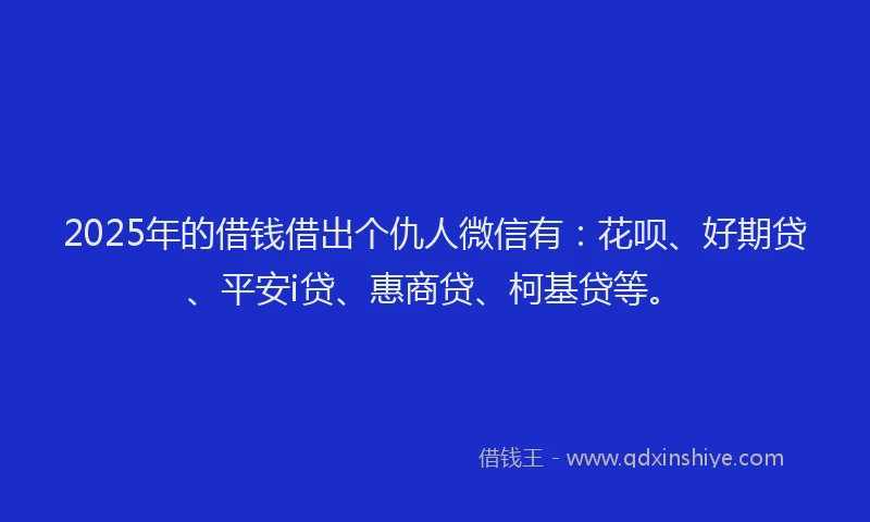 2025年的借钱借出个仇人微信有：花呗、好期贷、平安i贷、惠商贷、柯基贷等。