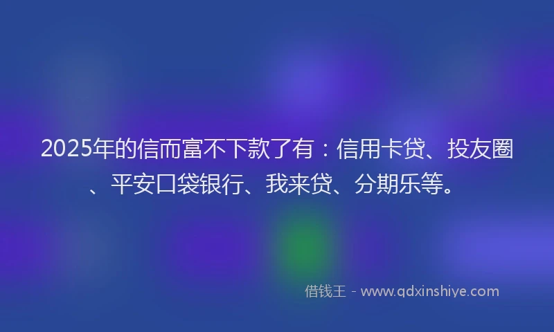2025年的信而富不下款了有：信用卡贷、投友圈、平安口袋银行、我来贷、分期乐等。