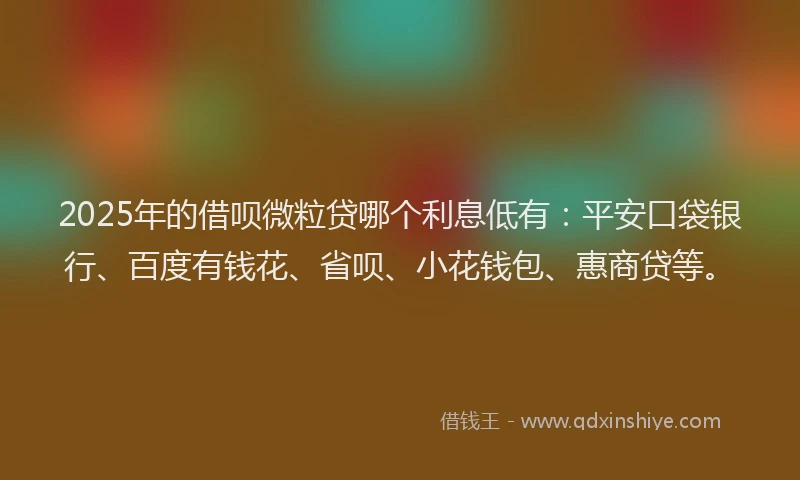 2025年的借呗微粒贷哪个利息低有：平安口袋银行、百度有钱花、省呗、小花钱包、惠商贷等。