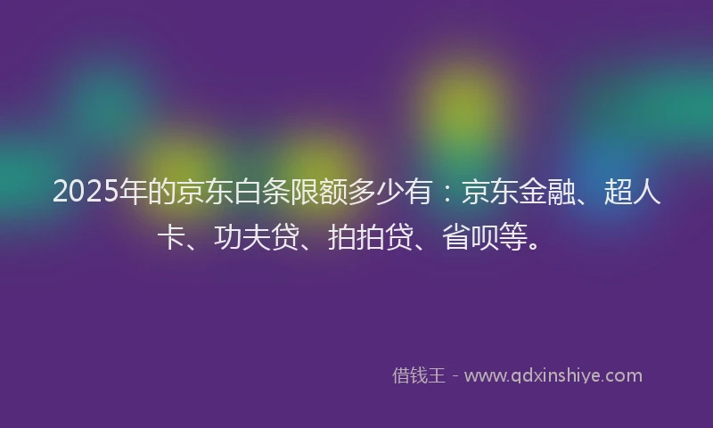 2025年的京东白条限额多少有：京东金融、超人卡、功夫贷、拍拍贷、省呗等。
