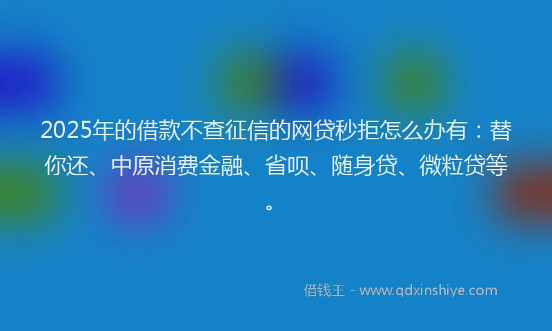 2025年的借款不查征信的网贷秒拒怎么办有：替你还、中原消费金融、省呗、随身贷、微粒贷等。