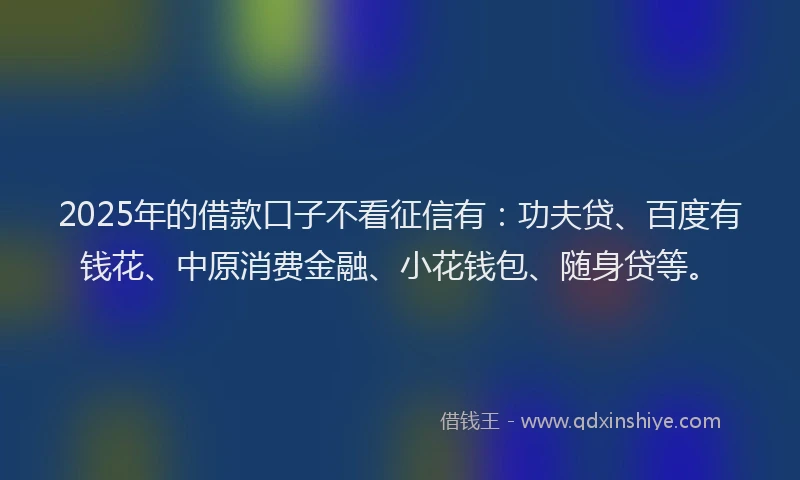 2025年的借款口子不看征信有：功夫贷、百度有钱花、中原消费金融、小花钱包、随身贷等。