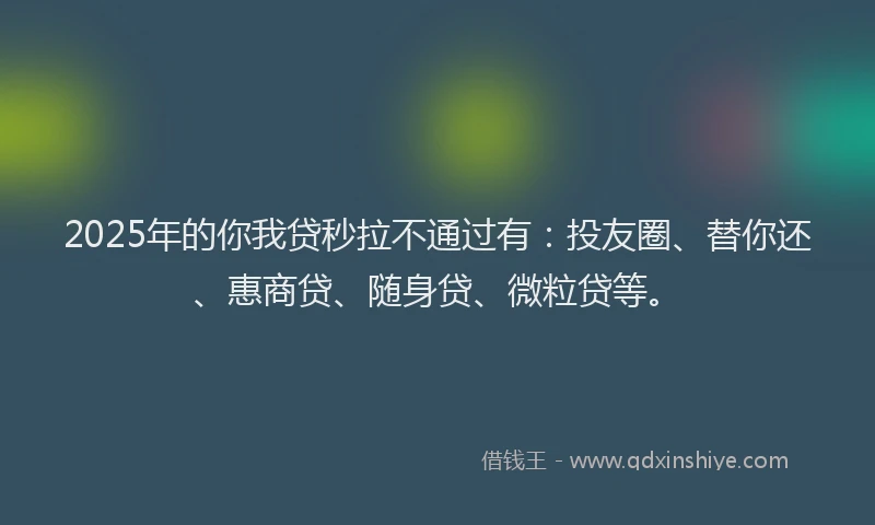 2025年的你我贷秒拉不通过有：投友圈、替你还、惠商贷、随身贷、微粒贷等。