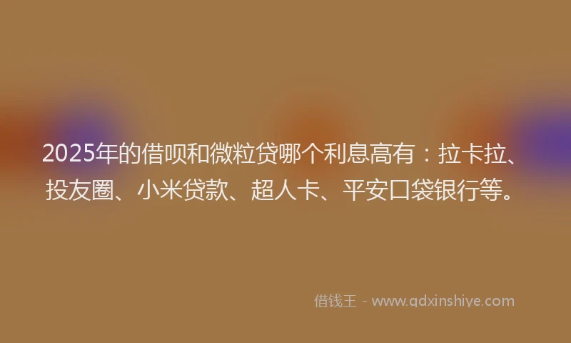 2025年的借呗和微粒贷哪个利息高有：拉卡拉、投友圈、小米贷款、超人卡、平安口袋银行等。