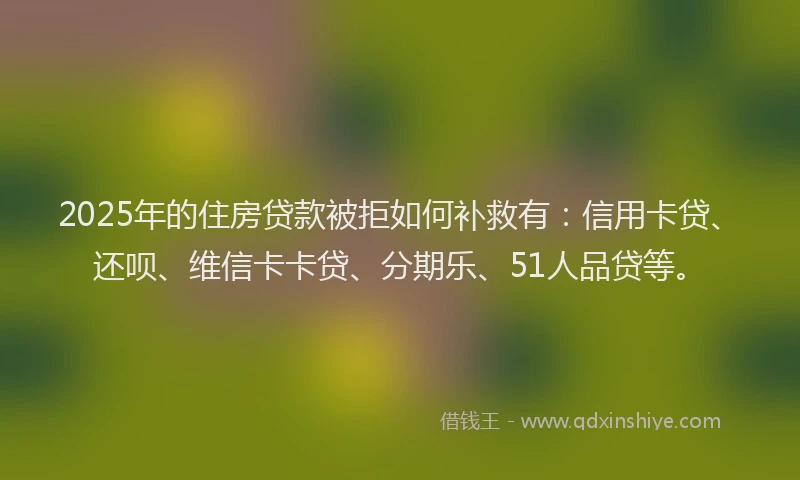 2025年的住房贷款被拒如何补救有：信用卡贷、还呗、维信卡卡贷、分期乐、51人品贷等。