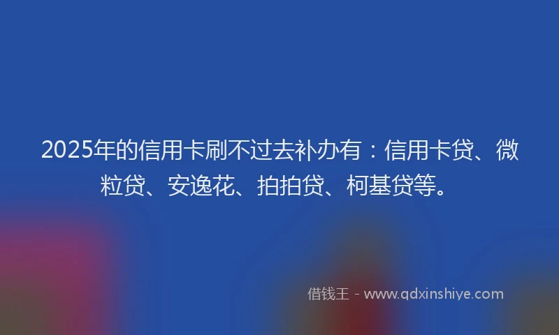 2025年的信用卡刷不过去补办有：信用卡贷、微粒贷、安逸花、拍拍贷、柯基贷等。