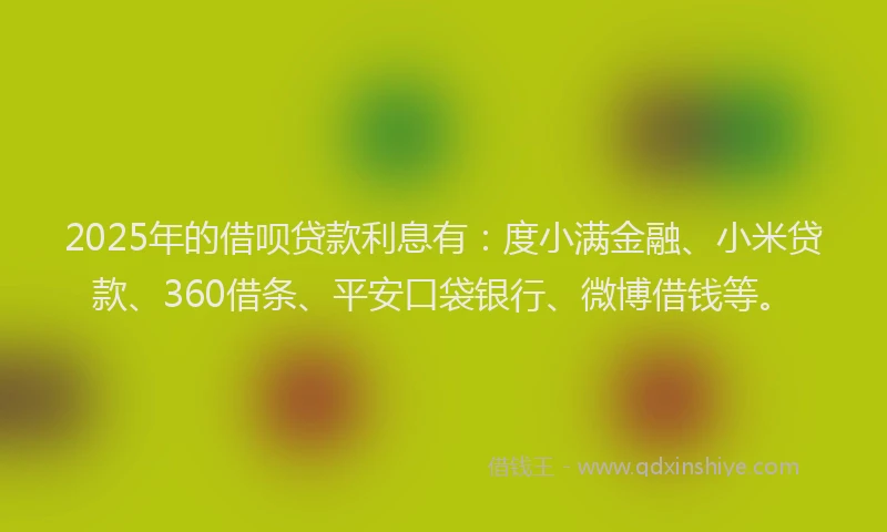 2025年的借呗贷款利息有：度小满金融、小米贷款、360借条、平安口袋银行、微博借钱等。