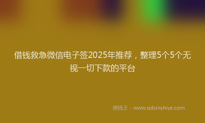 借钱救急微信电子签2025年推荐，整理5个5个无视一切下款的平台