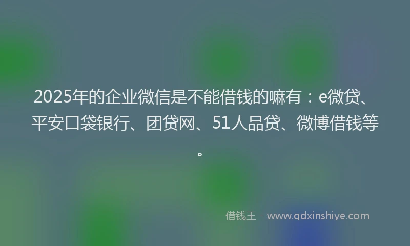 2025年的企业微信是不能借钱的嘛有：e微贷、平安口袋银行、团贷网、51人品贷、微博借钱等。