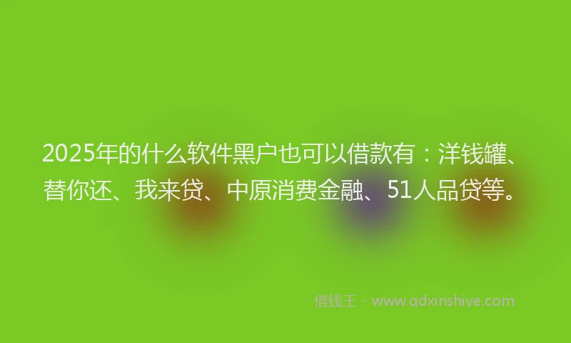 2025年的什么软件黑户也可以借款有：洋钱罐、替你还、我来贷、中原消费金融、51人品贷等。