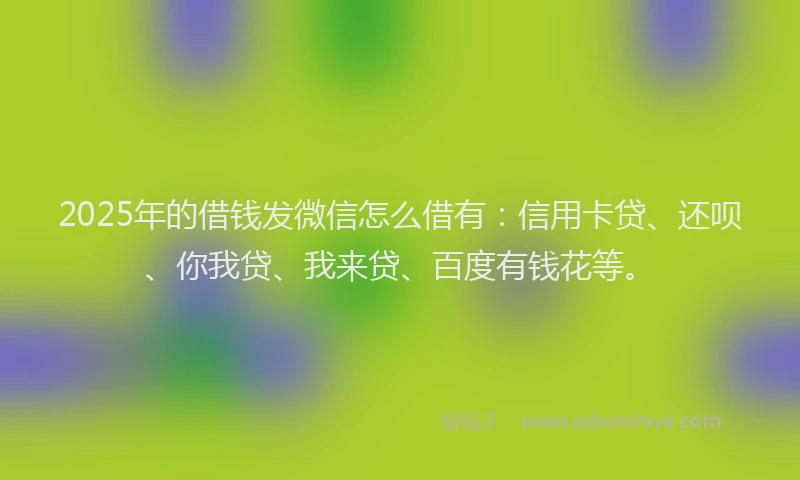 2025年的借钱发微信怎么借有：信用卡贷、还呗、你我贷、我来贷、百度有钱花等。