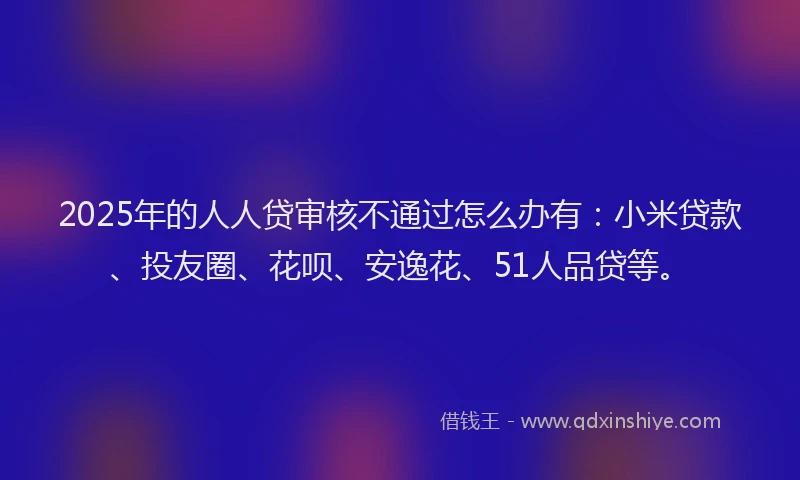 2025年的人人贷审核不通过怎么办有：小米贷款、投友圈、花呗、安逸花、51人品贷等。