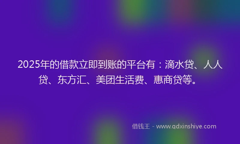 2025年的借款立即到账的平台有：滴水贷、人人贷、东方汇、美团生活费、惠商贷等。