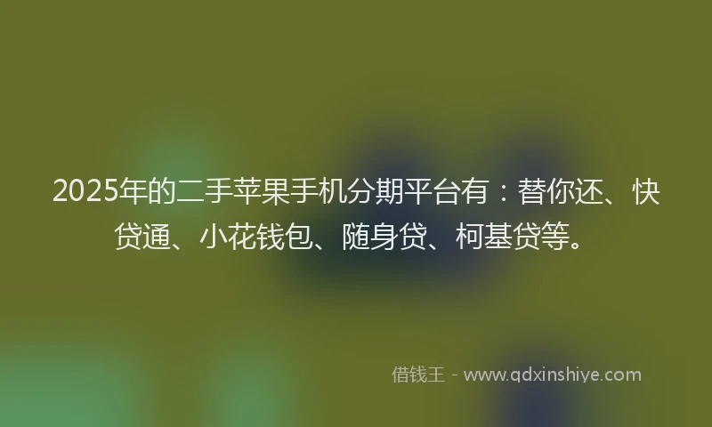 2025年的二手苹果手机分期平台有：替你还、快贷通、小花钱包、随身贷、柯基贷等。