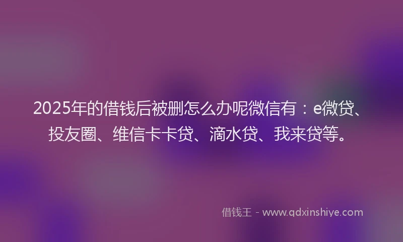 2025年的借钱后被删怎么办呢微信有：e微贷、投友圈、维信卡卡贷、滴水贷、我来贷等。