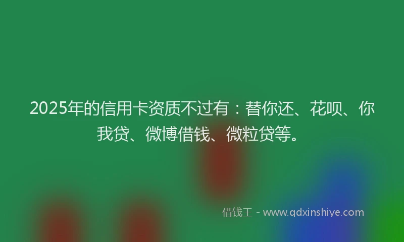 2025年的信用卡资质不过有：替你还、花呗、你我贷、微博借钱、微粒贷等。