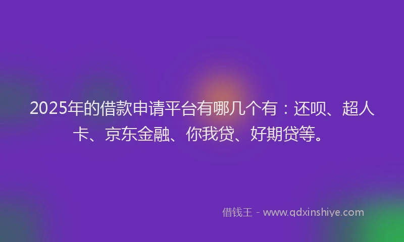 2025年的借款申请平台有哪几个有：还呗、超人卡、京东金融、你我贷、好期贷等。