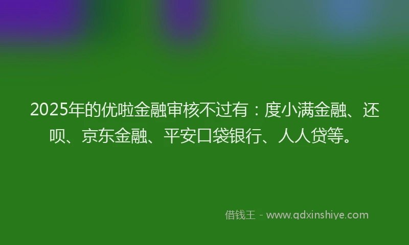 2025年的优啦金融审核不过有：度小满金融、还呗、京东金融、平安口袋银行、人人贷等。
