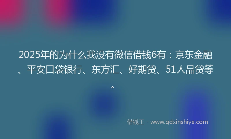 2025年的为什么我没有微信借钱6有：京东金融、平安口袋银行、东方汇、好期贷、51人品贷等。
